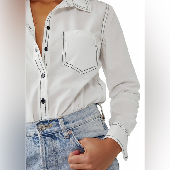 Free People Power Move Bodysuit Top White with Black Contrast Stitching Size XS - Picture 8 of 16